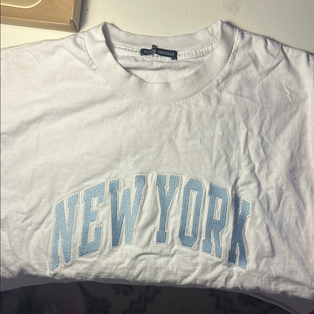 Brandy Melville White T-Shirt with Blue 'New York' Print